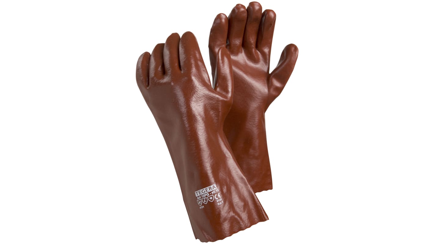 Tegera TEGERA Red Cotton Chemical Resistant Work Gloves, Size 10, PVC Coating
