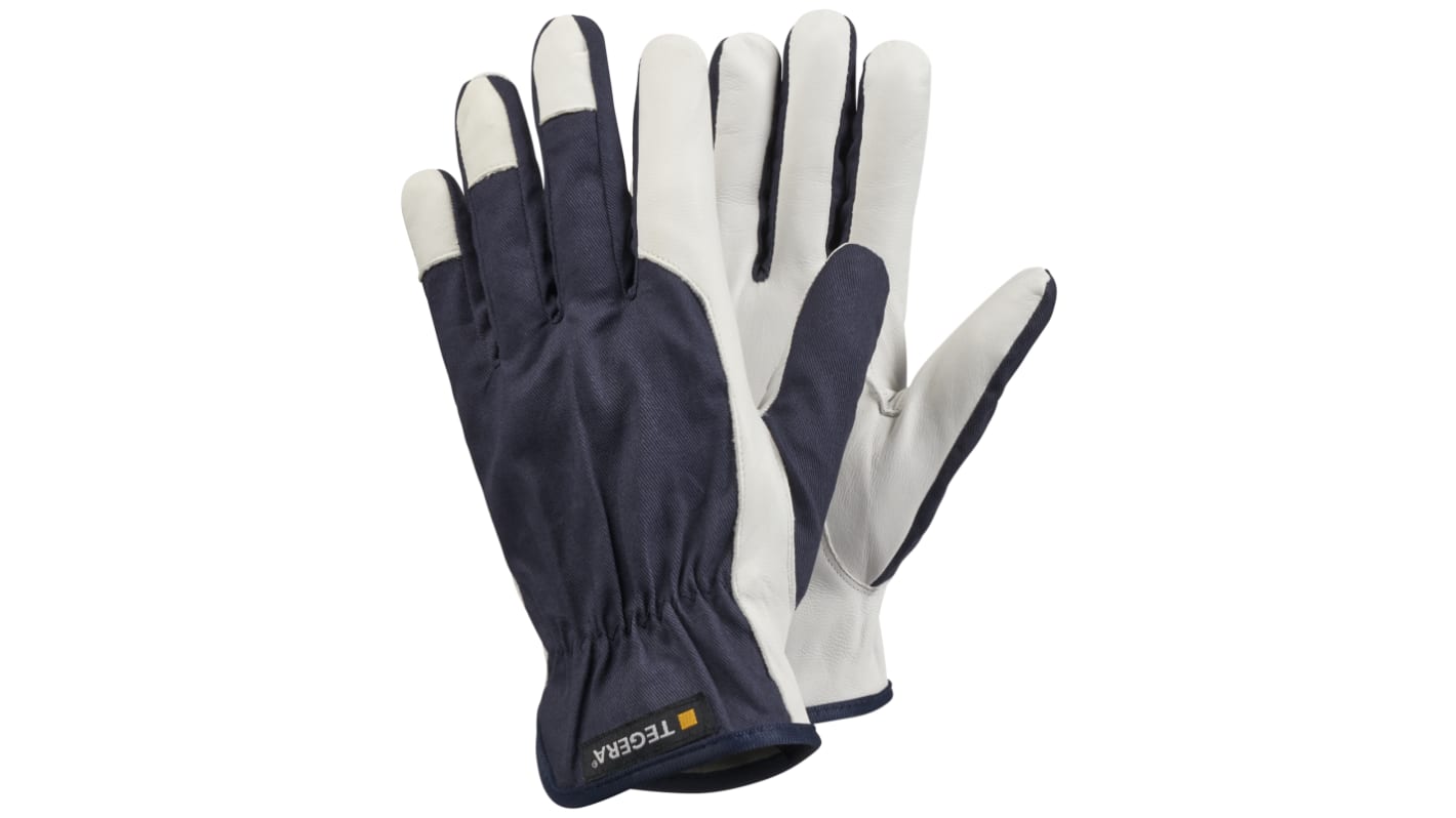 Tegera TEGERA Blue, White Cotton, Leather Assembly Work Gloves, Size 8
