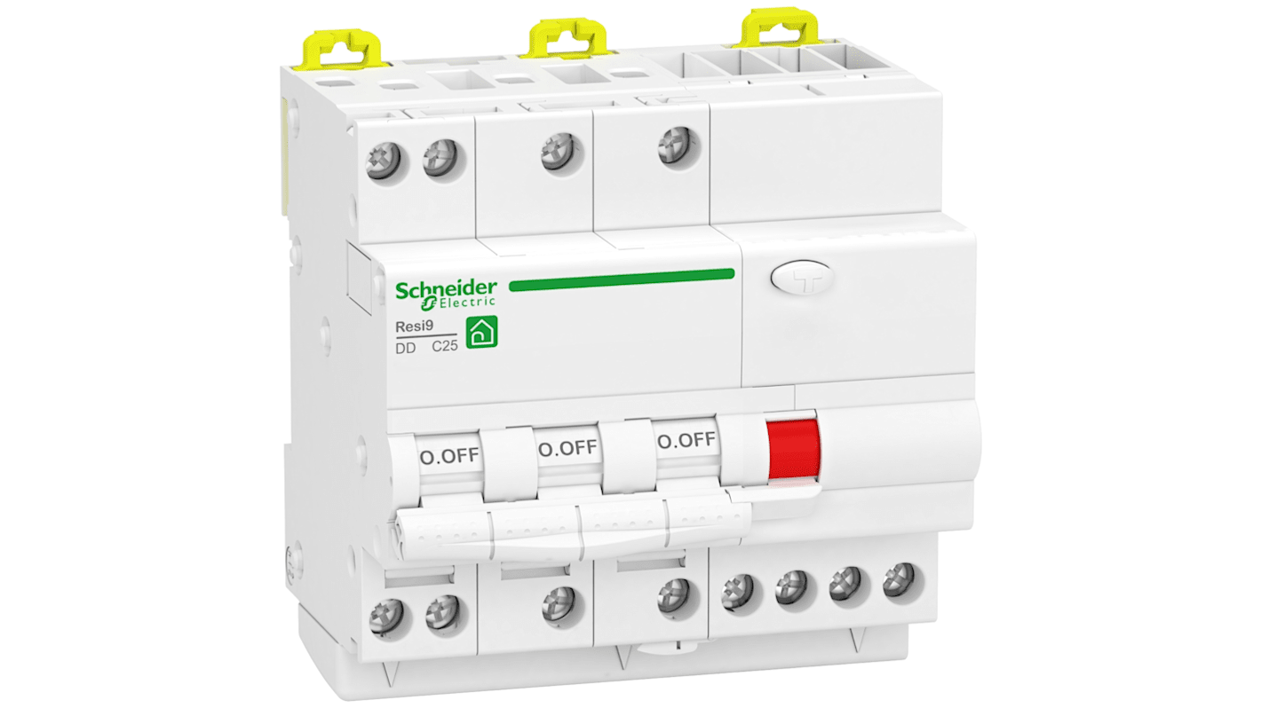 Schneider Electric Safety Breaker, 25A Current Rating, 3P Poles, Resi9 Range