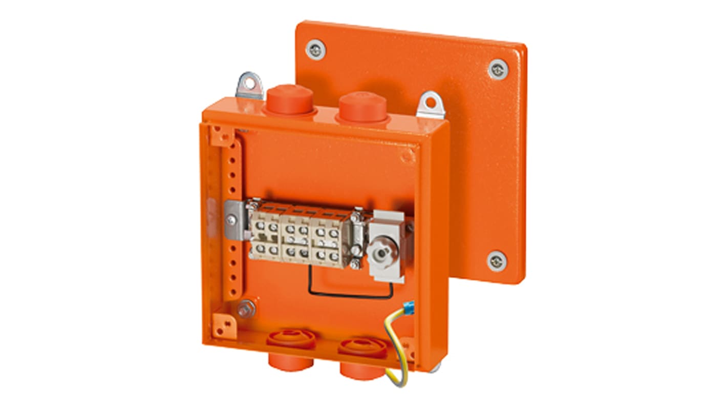 HENSEL Fk Series Orange Sheet Steel Junction Box, IP66, 5 Terminals, 80 x 200 x 200mm
