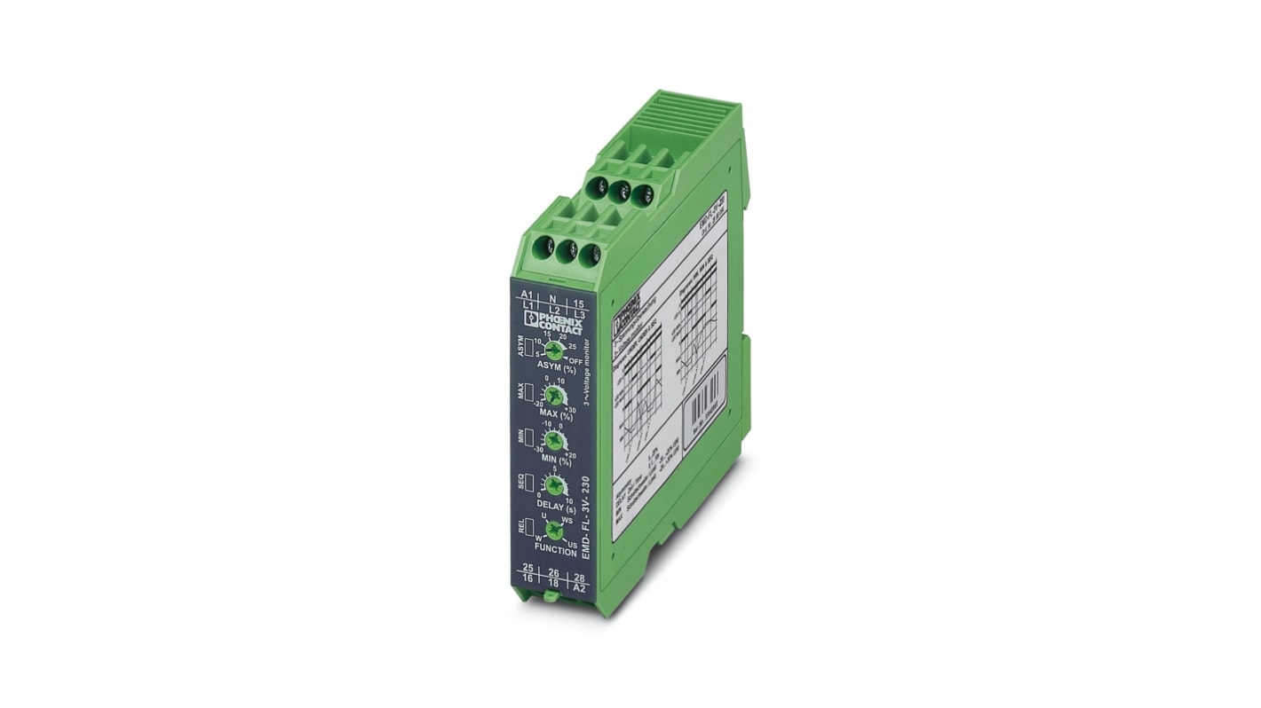 Phoenix Contact Voltage Monitoring Relay, Three Phase, DIN Rail