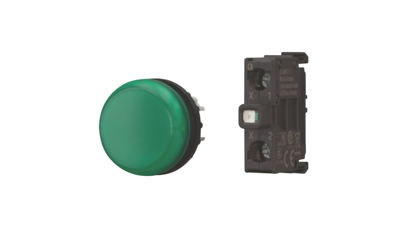 Eaton, M22 Green Indicator, 22.5mm Cutout, IP66, IP69K, Round
