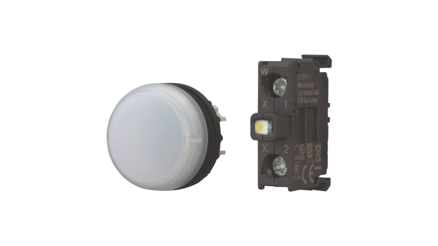 Eaton, M22 White Indicator, 22.5mm Cutout, IP66, IP69K, Round