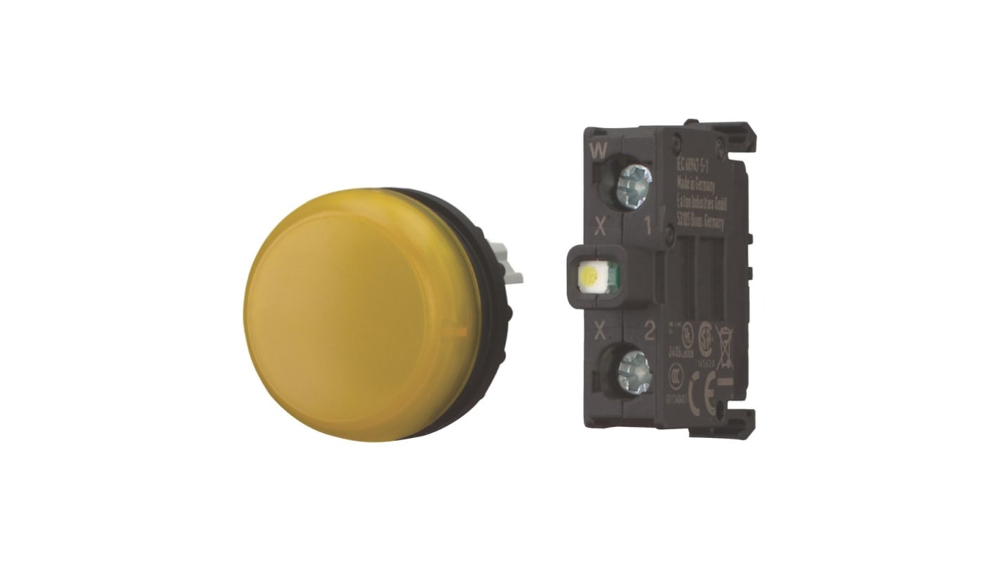 Eaton, M22 Yellow Indicator, 22.5mm Cutout, IP66, IP69K, Round