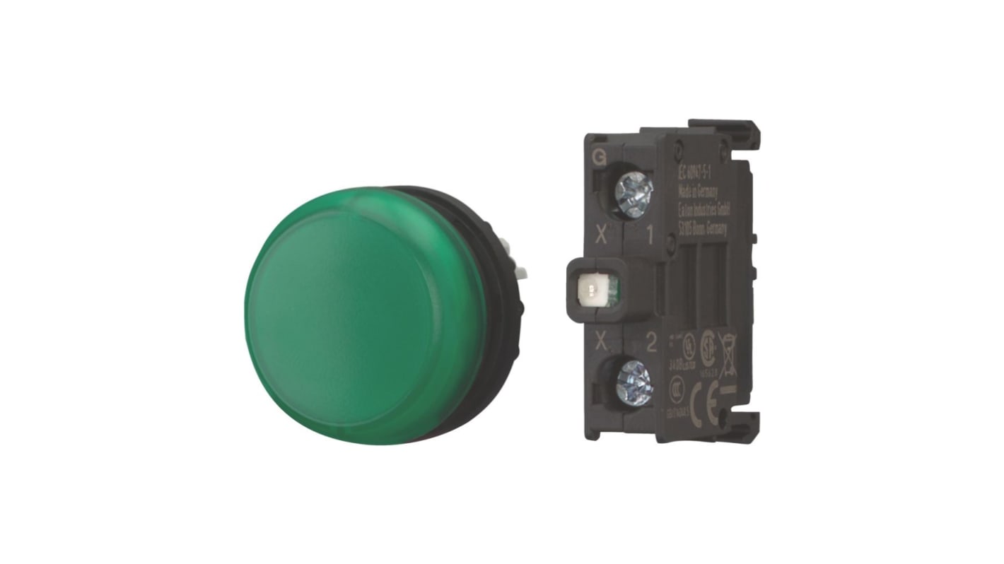 Eaton, M22 Green Indicator, 22mm Cutout, IP66, IP69K, Round