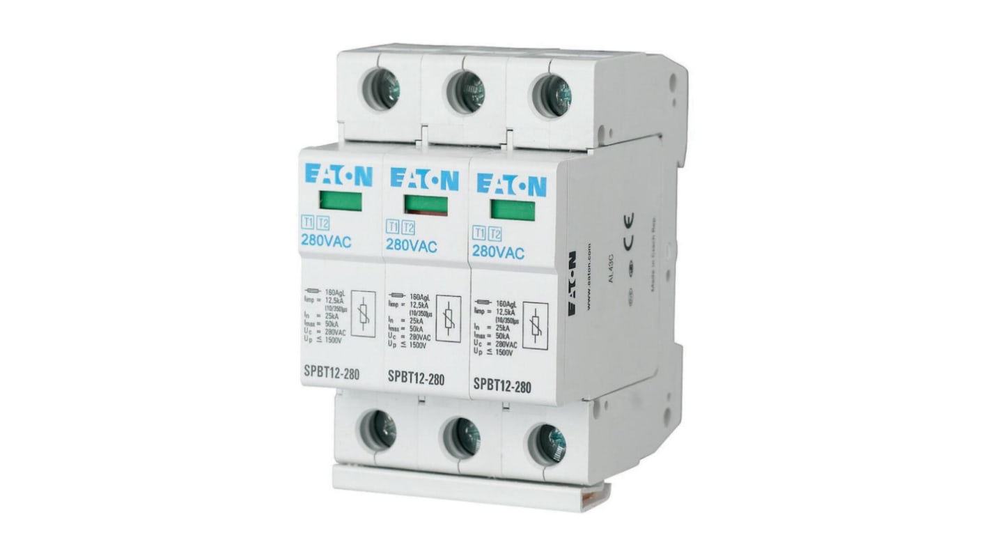 Eaton Three Phase Surge Protector, 12.5kA, 1.5kV, DIN Rail Mount