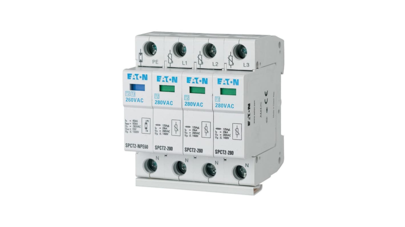 Eaton Three Phase Surge Protector, 40kA, 1.4kV, DIN Rail Mount