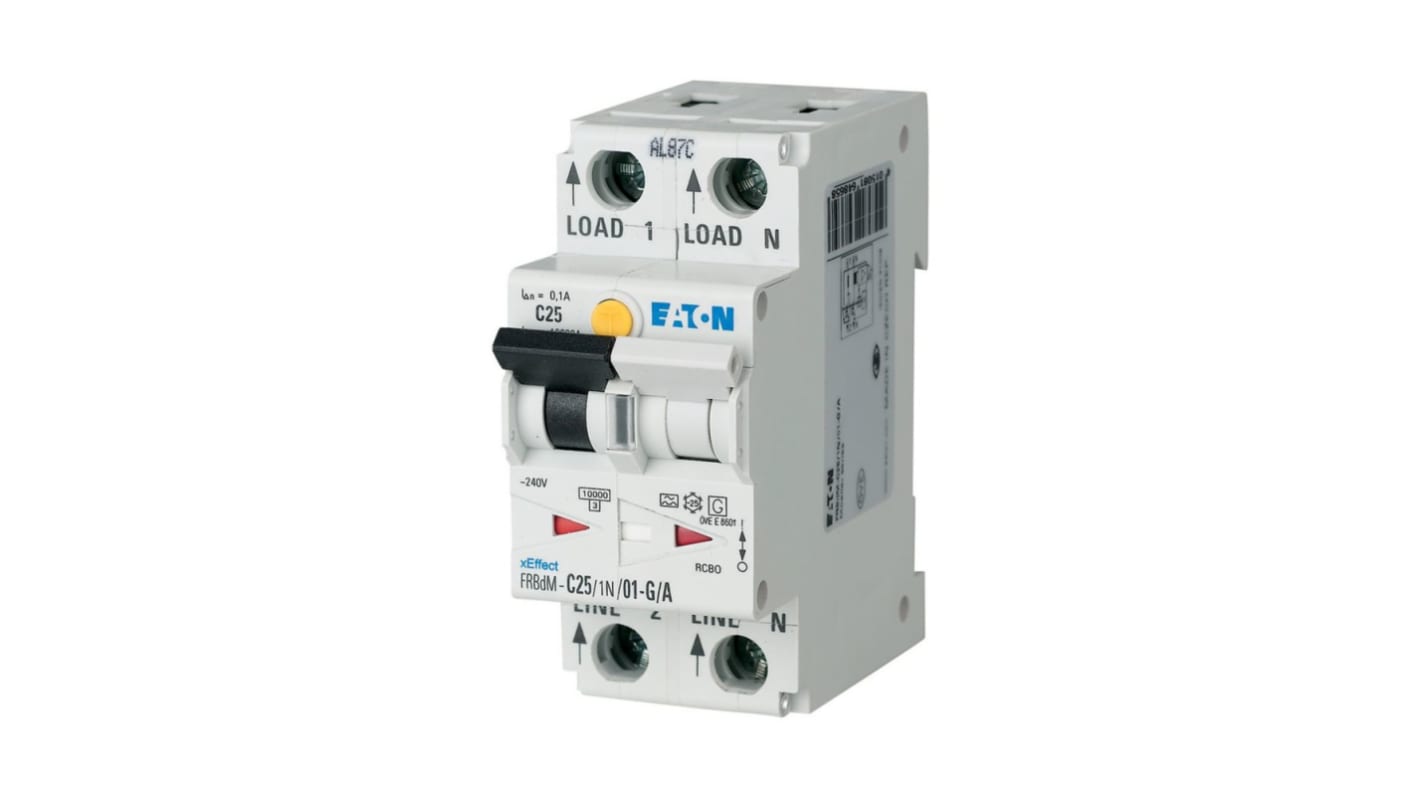 Eaton RCBO, 20A Current Rating, 2P Poles, 30mA Trip Sensitivity, Type A, Type C, FRBdM Range