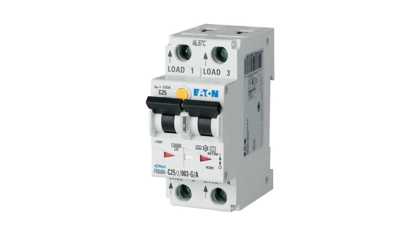 Eaton RCBO, 2-polet, 10A, følsomhed: 10mA