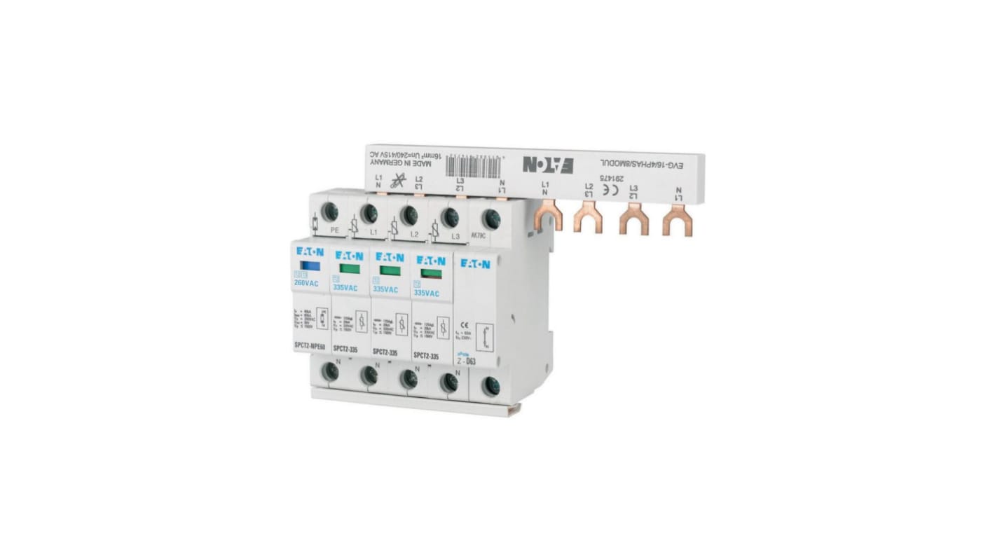 Eaton Three Phase Surge Protector, 40kA, 1.6kV, DIN Rail Mount