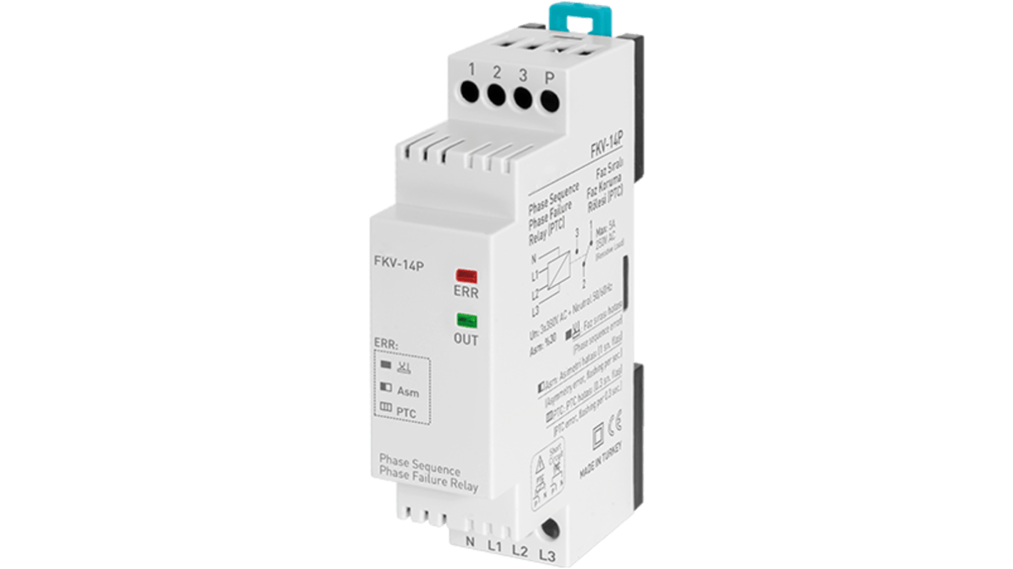 RS PRO Phase Monitoring Relay, Three Phase, 150 → 260V ac, DIN Rail