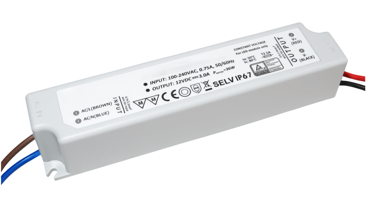 RS PRO LED Driver, 12V Output, 36W Output, 3A Output, Constant Voltage