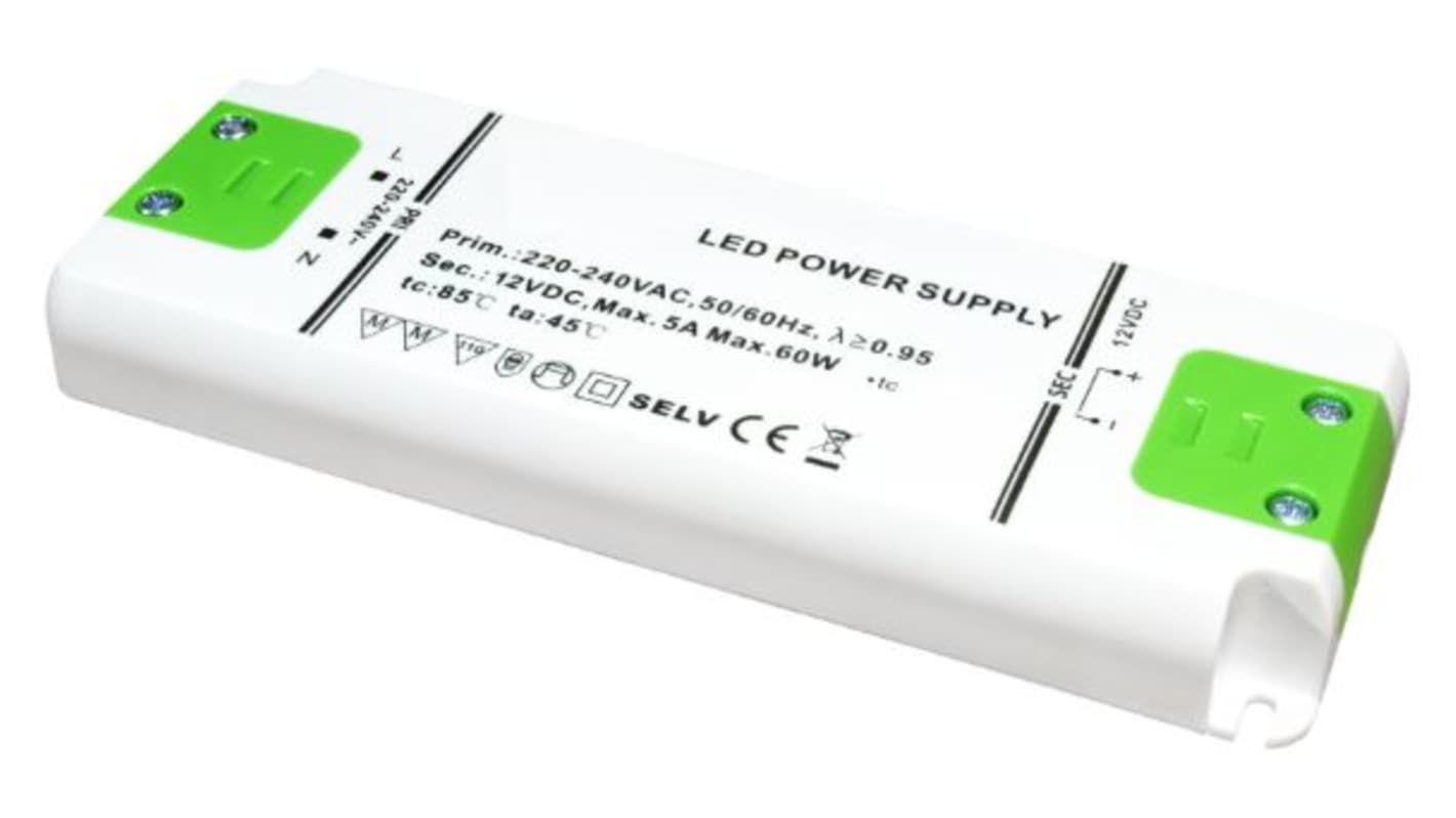 RS PRO 60W LED驱动电源, 输出12V 5A