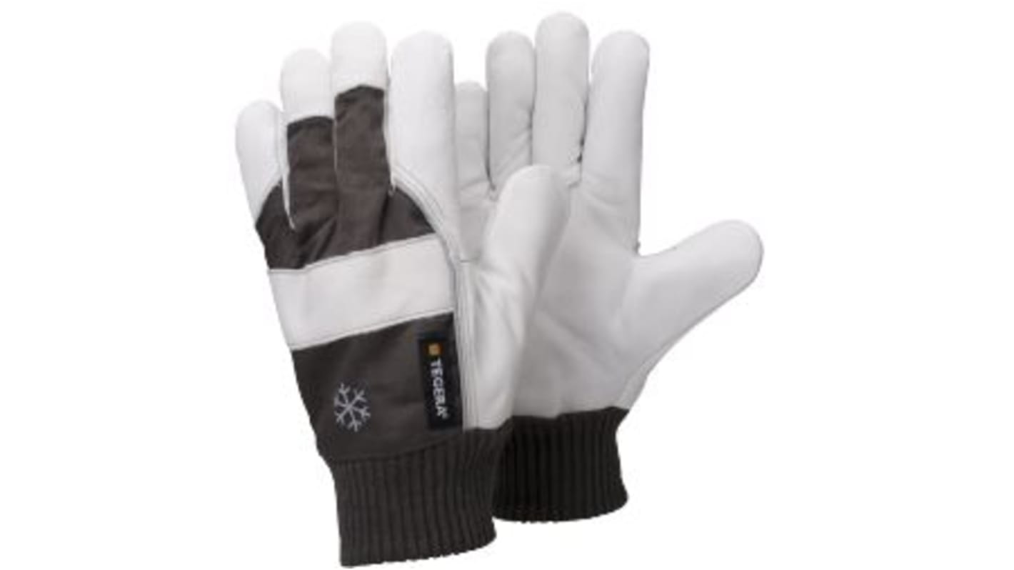 Tegera TEGERA Grey, White Leather Dry Environment Work Gloves, Size 10