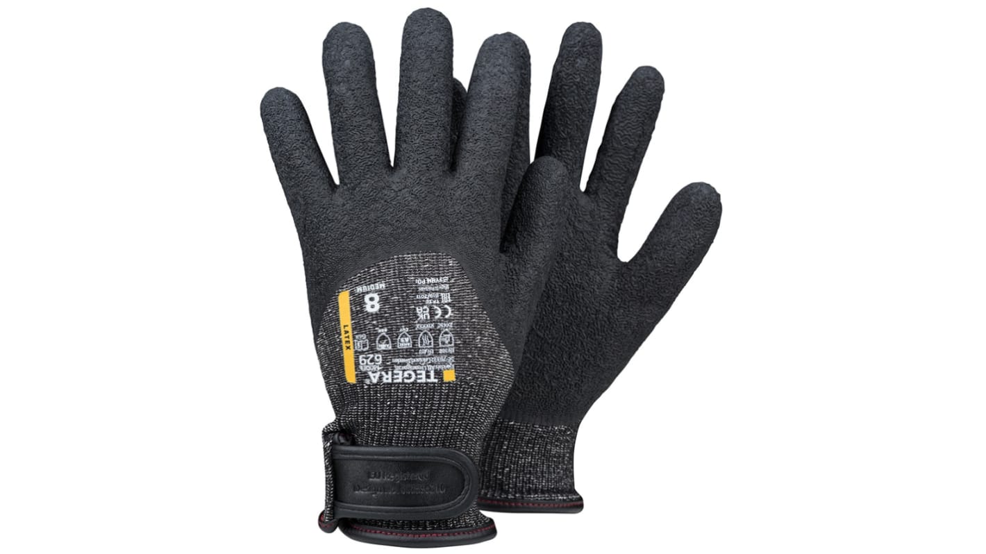 Tegera TEGERA Black, Grey Dyneema, Glass Fibre Thread, Nylon, Polyester Cut Resistant Work Gloves, Size 8, Latex Coating