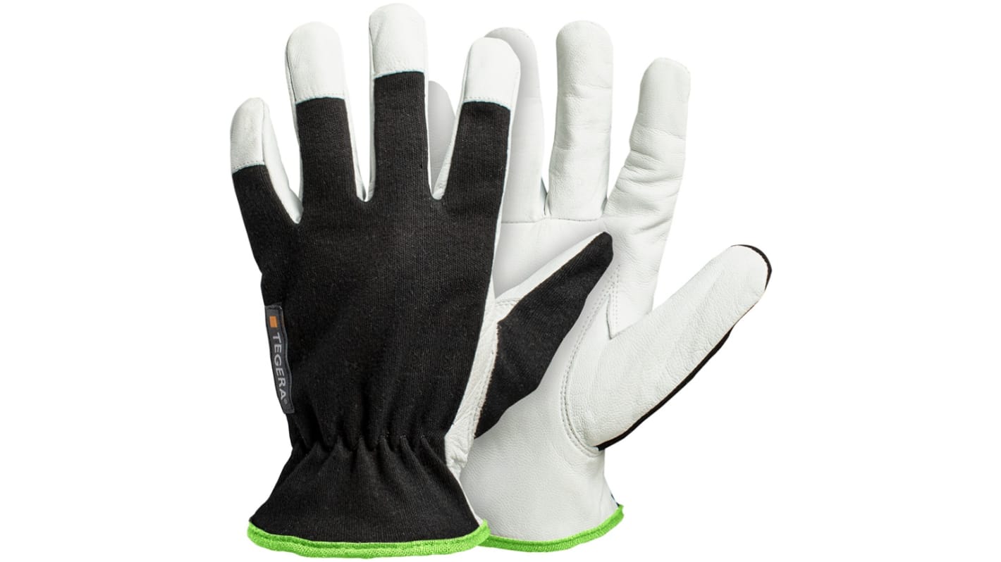 Tegera TEGERA Black, White Leather Dry Environment Work Gloves, Size 10