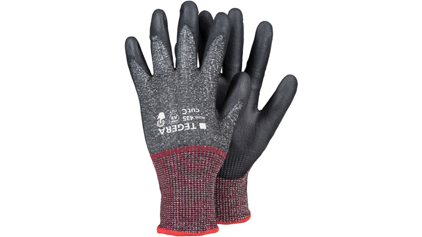 Tegera TEGERA Black Glass Fibre Thread, HPPE, Polyester, Spandex Cut Resistant Work Gloves, Size 7, Polyurethane Coating