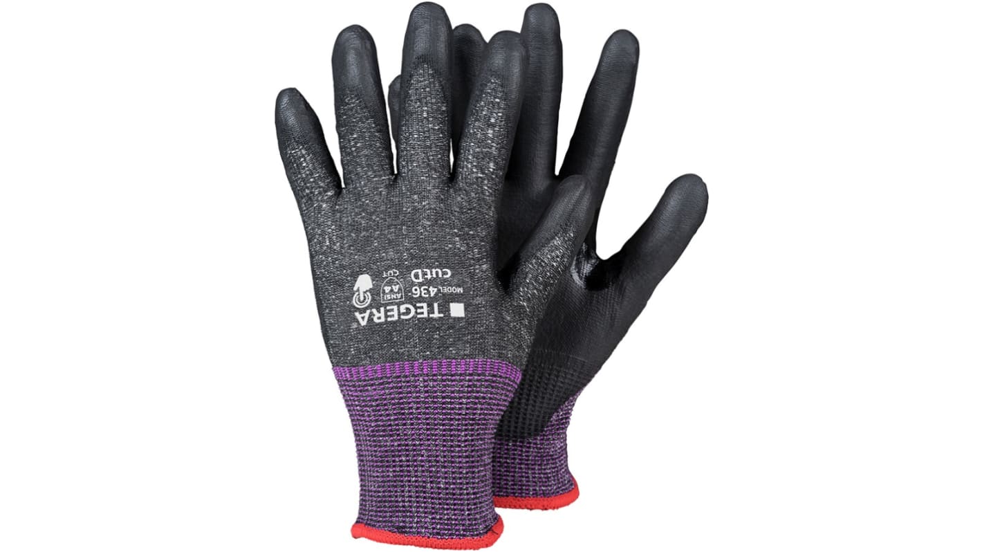 Tegera TEGERA Black Cut Resistant Work Gloves, Size 6, Polyurethane Coating