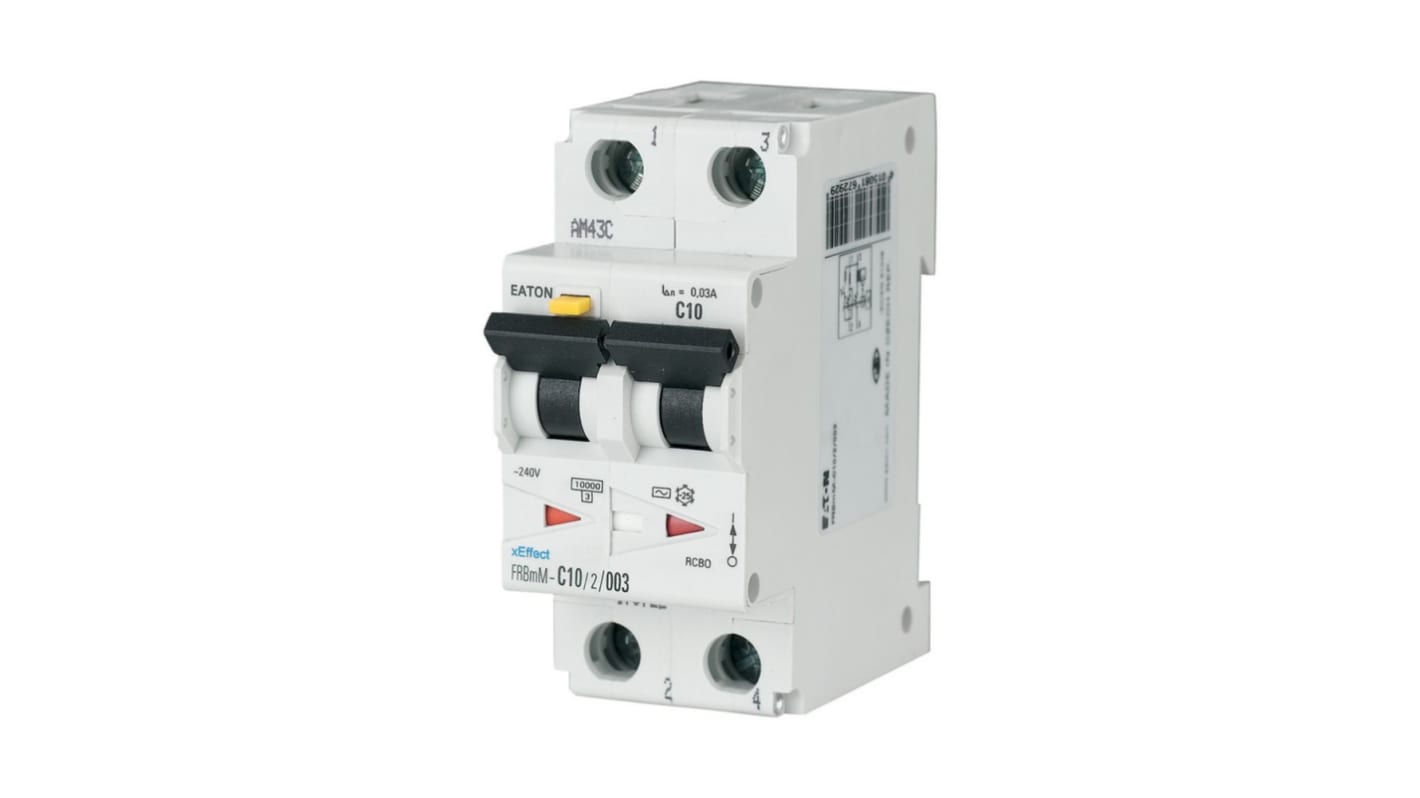 Eaton RCBO, 20A Current Rating, 2P Poles, 30mA Trip Sensitivity, Type A, Type C, FRBmM Range