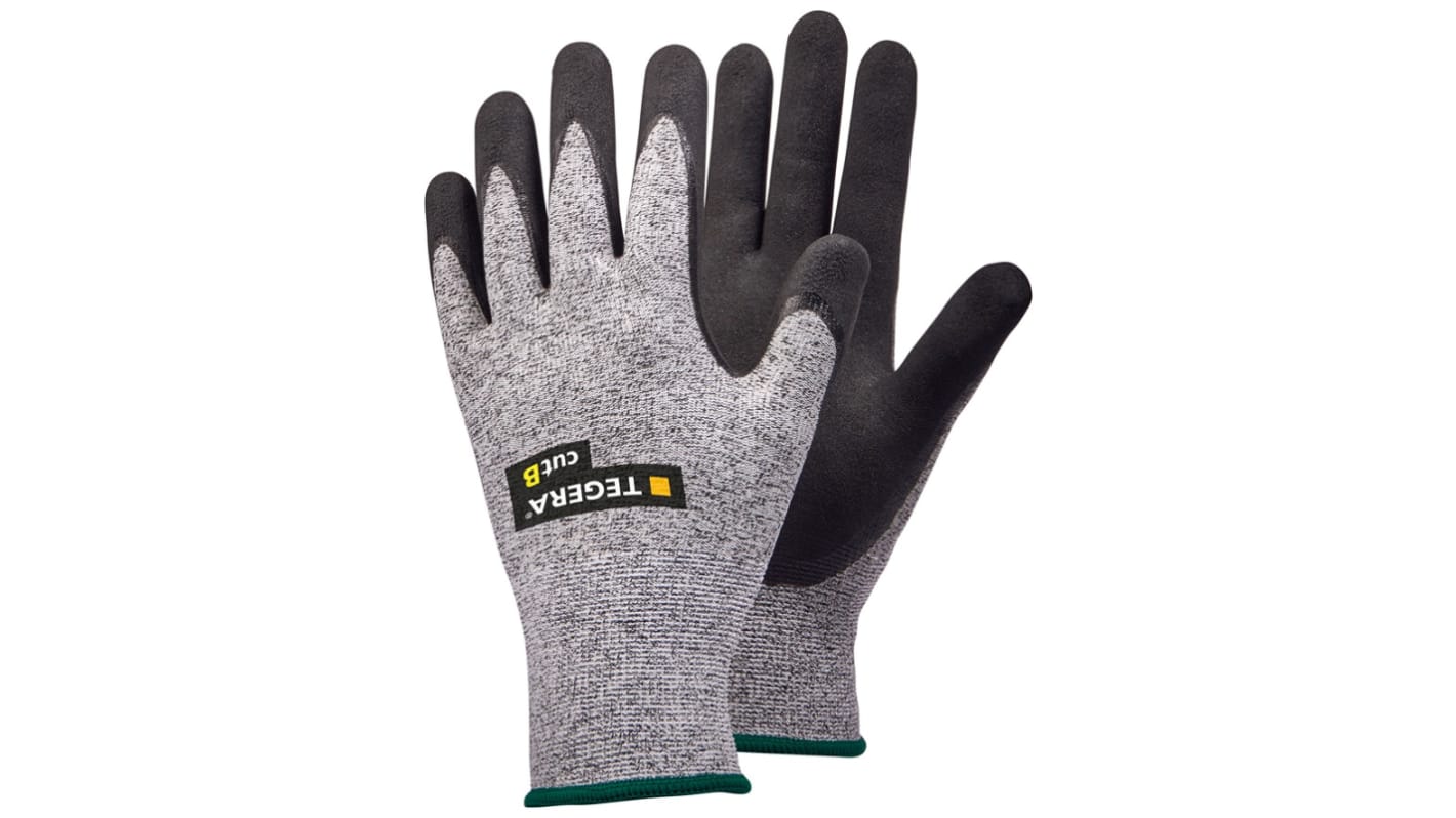 Tegera TEGERA Black, Grey HPPE, Nylon, Spandex Cut Resistant Work Gloves, Size 6, Nitrile, Nitrile Foam Coating