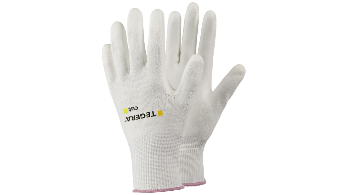 Tegera TEGERA White HPPE, Nylon, Spandex Cut Resistant Work Gloves, Size 9, Polyurethane Coating