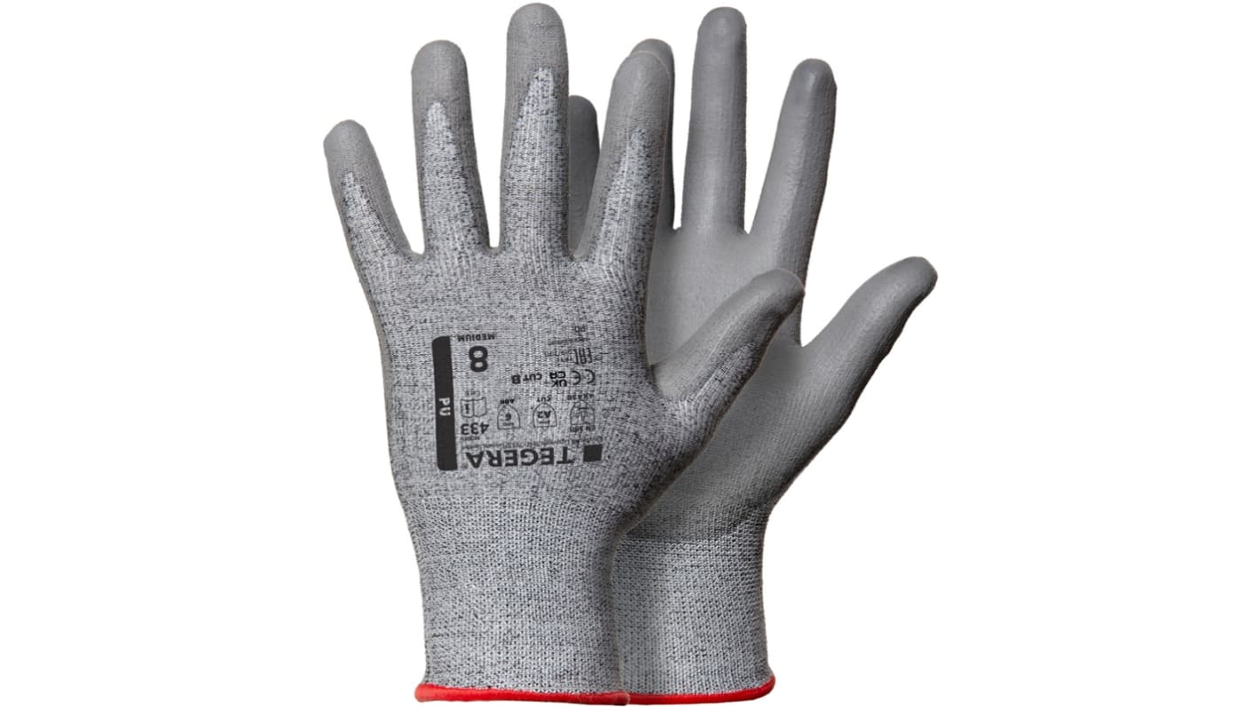 Tegera TEGERA Grey HPPE, Nylon, Spandex Cut Resistant Work Gloves, Size 7, Polyurethane Coating