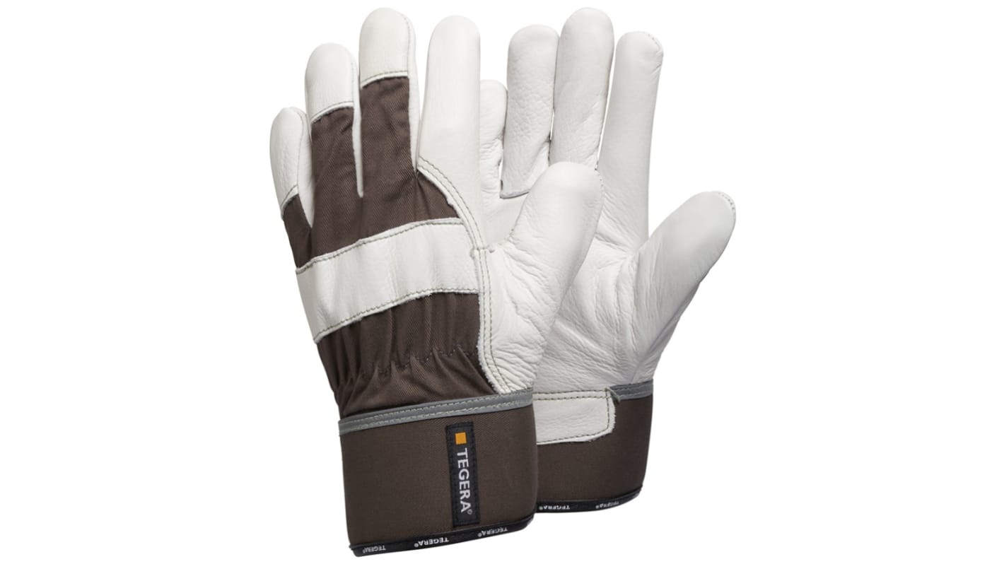 Tegera TEGERA Grey, White Leather Harsh Environment Work Gloves, Size 11