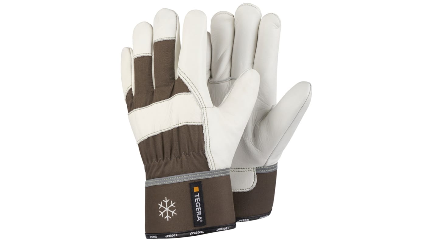Tegera TEGERA Grey, White Leather Cold Resistant Work Gloves, Size 10
