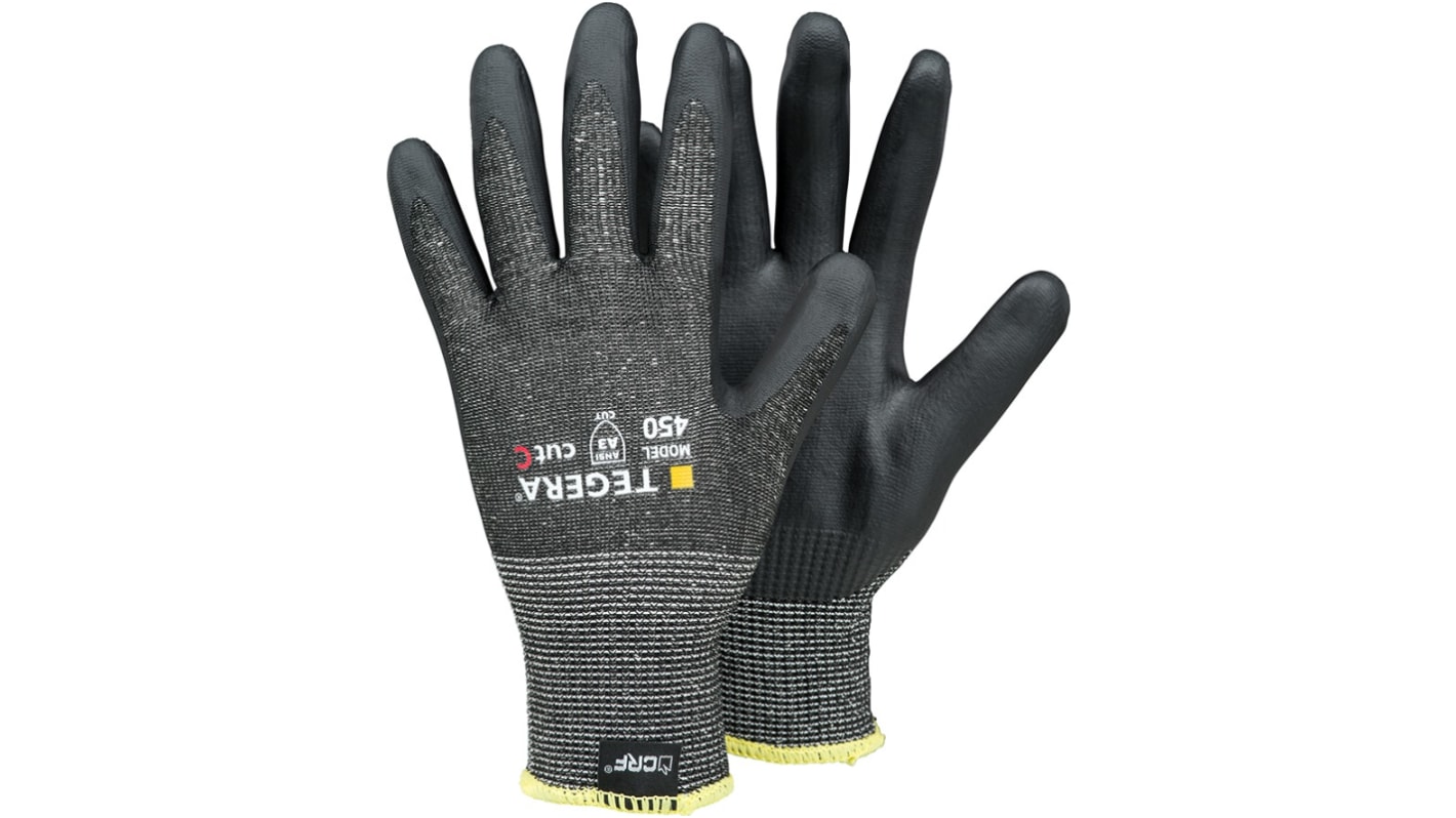 Tegera TEGERA Black Glass Fibre Thread, HPPE, Nylon, Polyester, Spandex Cut Resistant Work Gloves, Size 7, Nitrile Foam