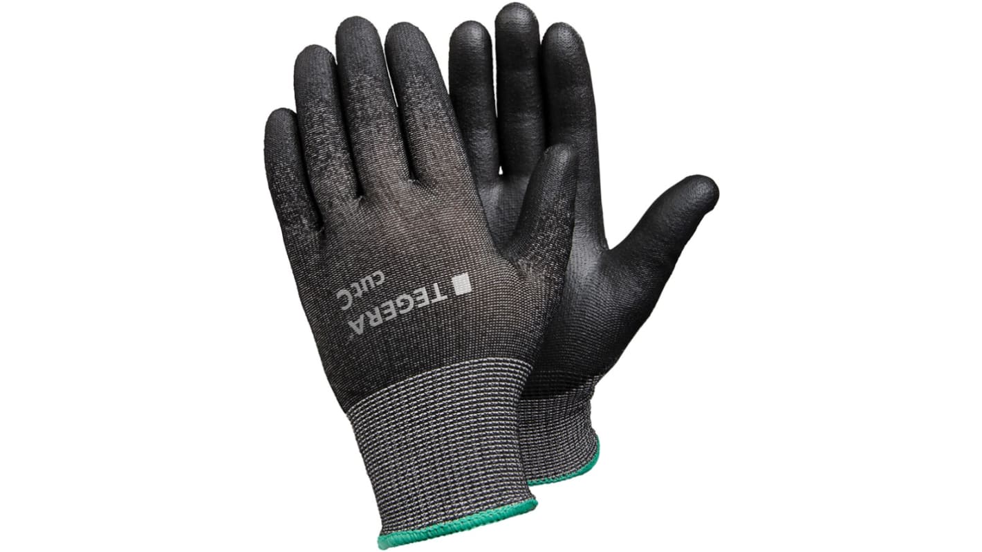 Tegera TEGERA Black Glass Fibre Thread, HPPE, Nylon, Polyester, Spandex Cut Resistant Work Gloves, Size 7, Polyurethane