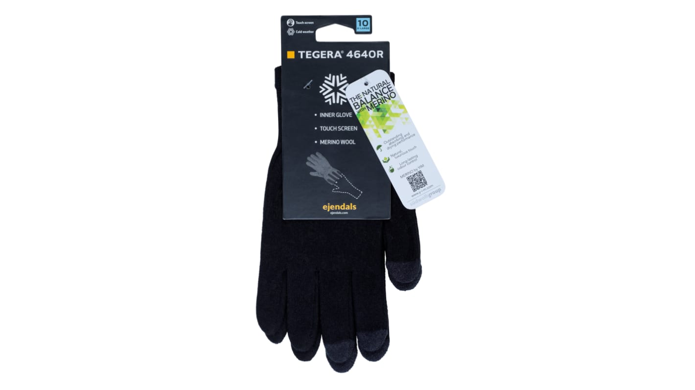 Tegera TEGERA Black Merino Wool, Nylon, Spandex Cold Resistant Work Gloves, Size 8