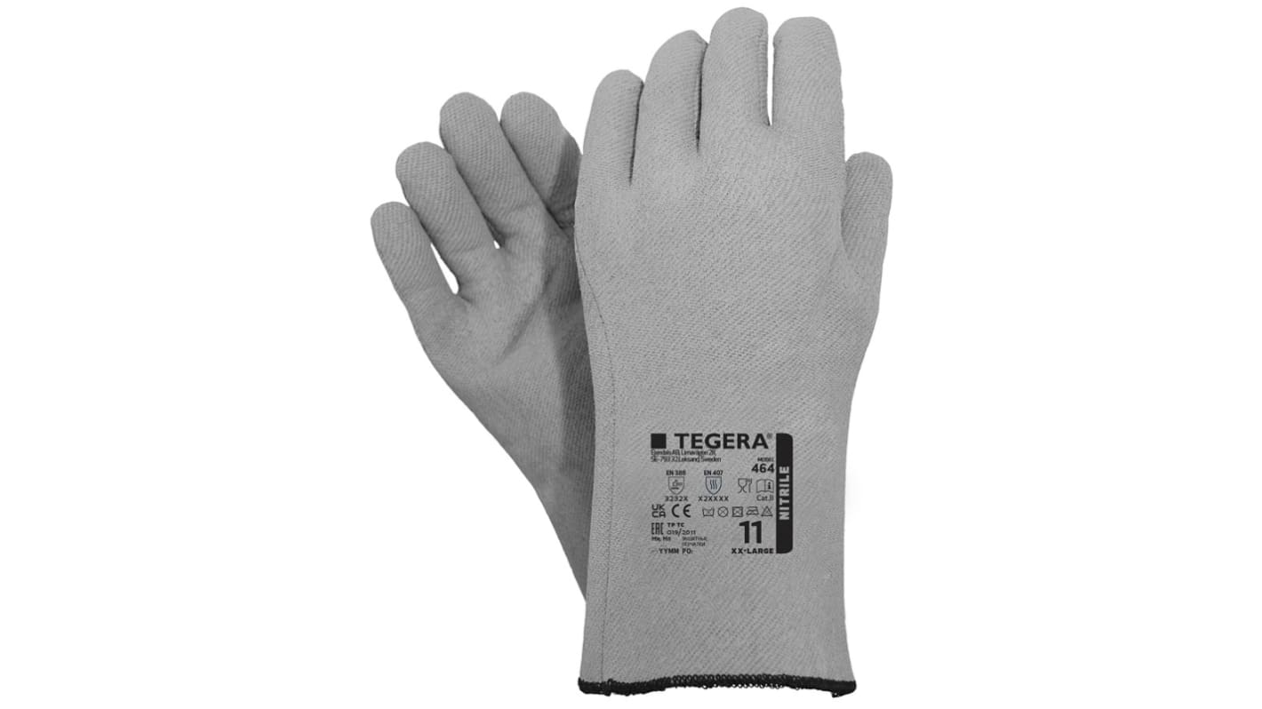 Tegera TEGERA Grey Polyester Heat Resistant Work Gloves, Size 9, Nitrile Coating