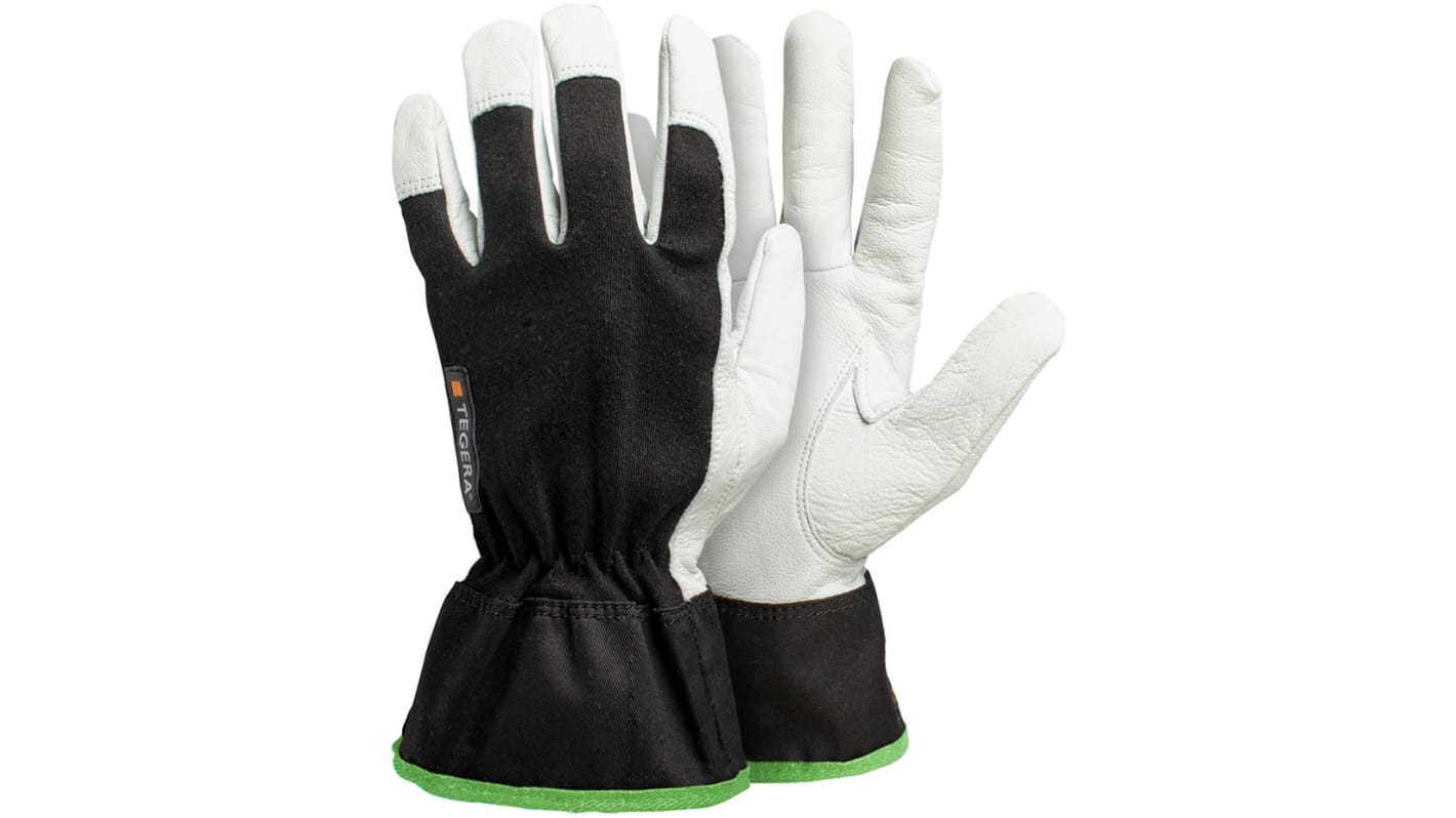 Tegera TEGERA Black, Green, White Leather Dry Environment Work Gloves, Size 11