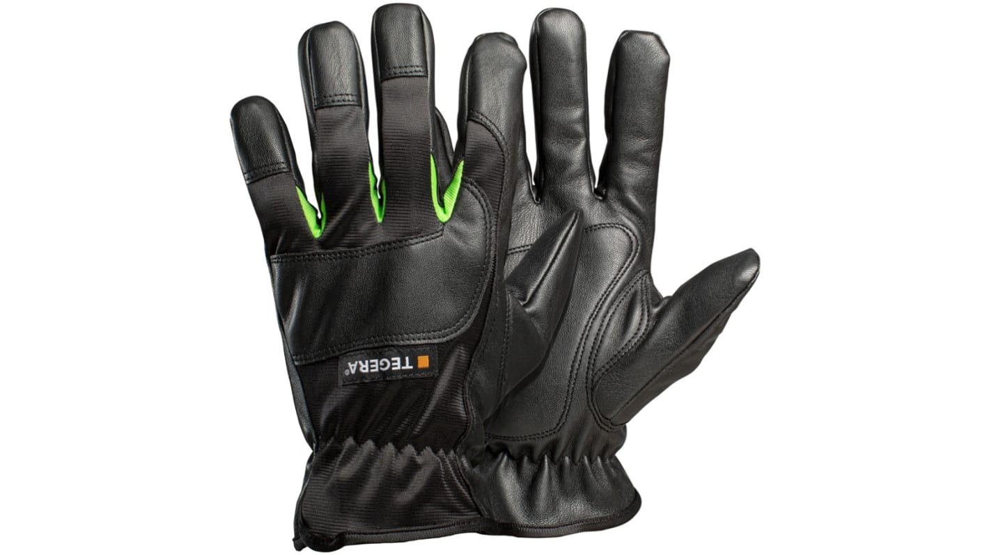 Tegera TEGERA Black, Green Synthetic Leather Dry Environment Work Gloves, Size 11