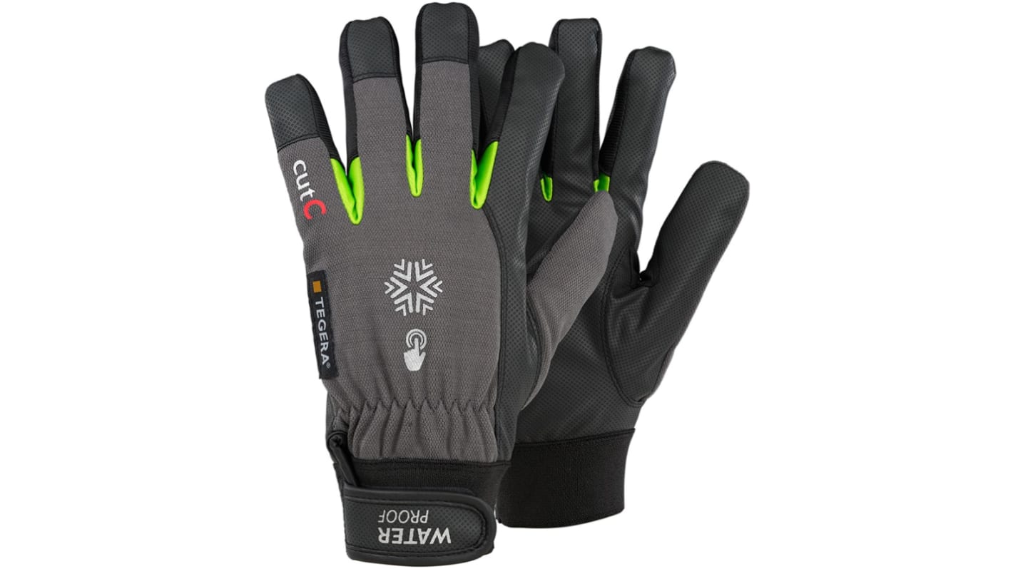 Tegera TEGERA Black, Grey Synthetic Leather Cut Resistant Work Gloves, Size 6