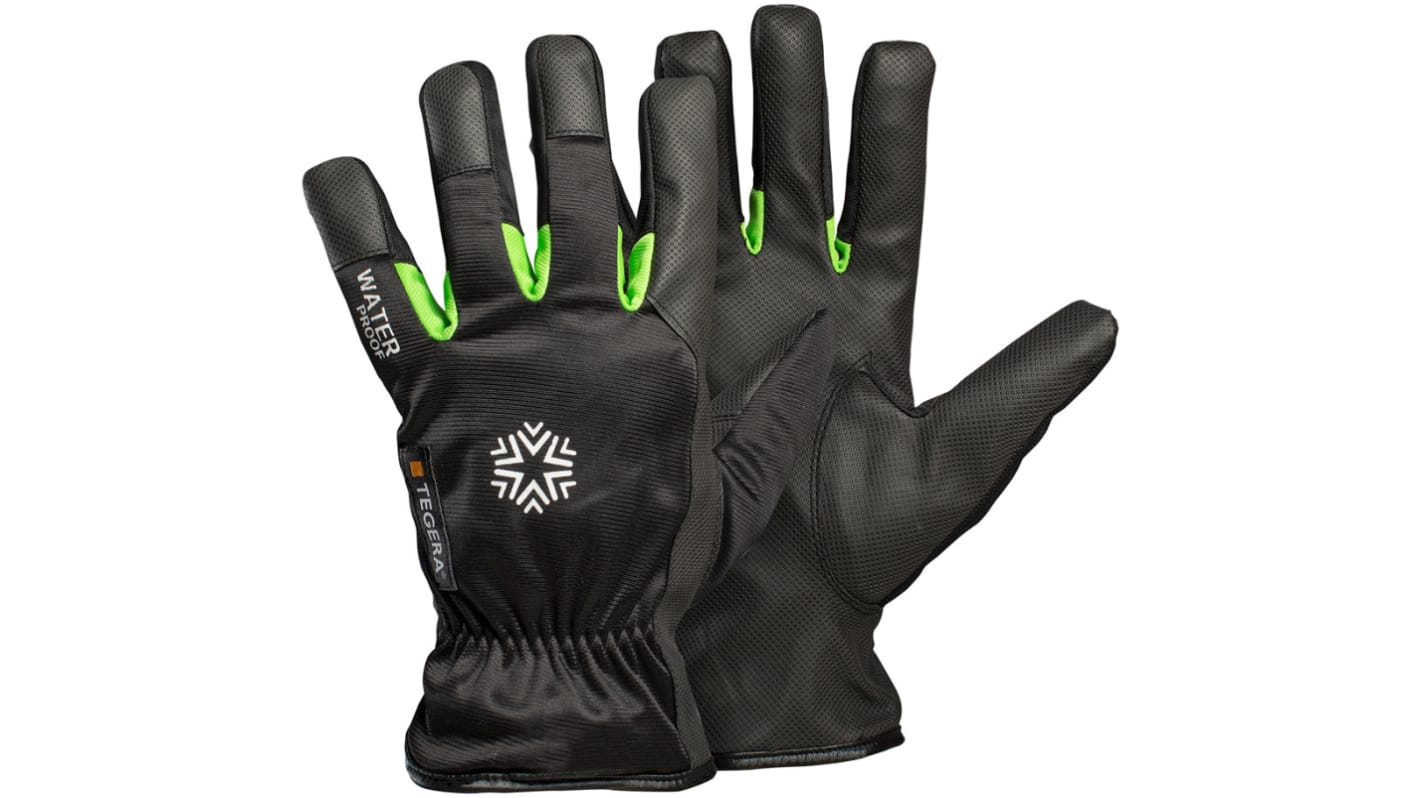 Tegera TEGERA Black, Green Synthetic Leather Cold Resistant Work Gloves, Size 12