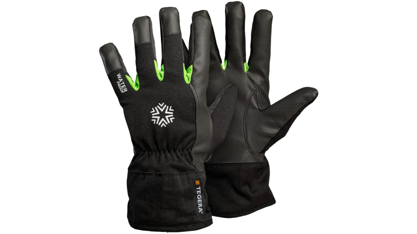 Tegera TEGERA Black, Green Synthetic Leather Cold Resistant Work Gloves, Size 6
