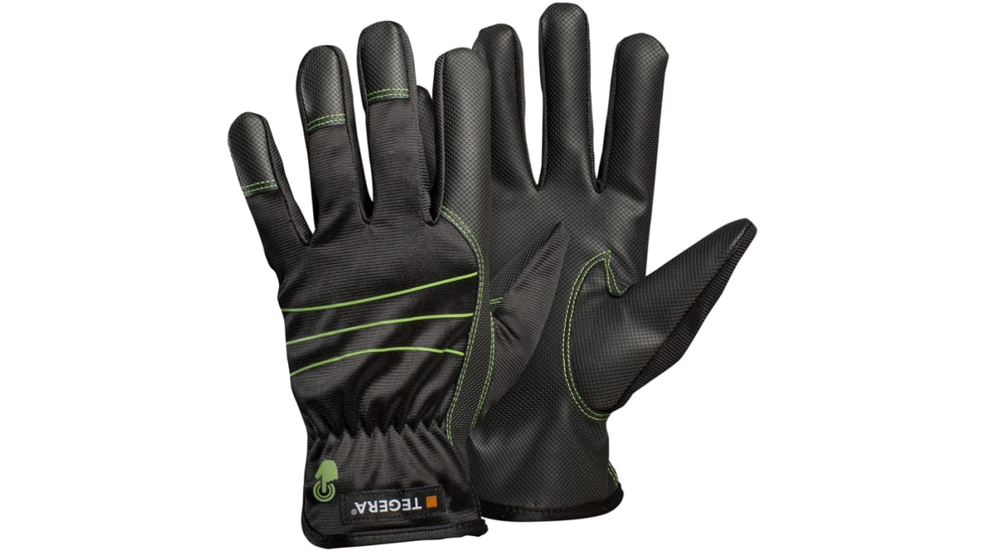 Tegera TEGERA Black, Green Synthetic Leather Dry Environment Work Gloves, Size 6