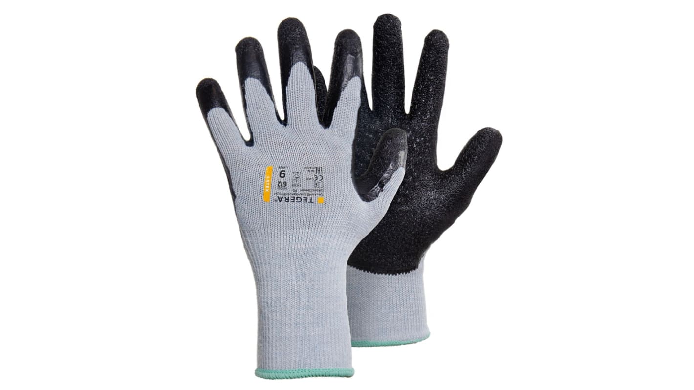 Tegera TEGERA Black, Grey Cotton, Polyester Heat Resistant Work Gloves, Size 9, Latex Coating