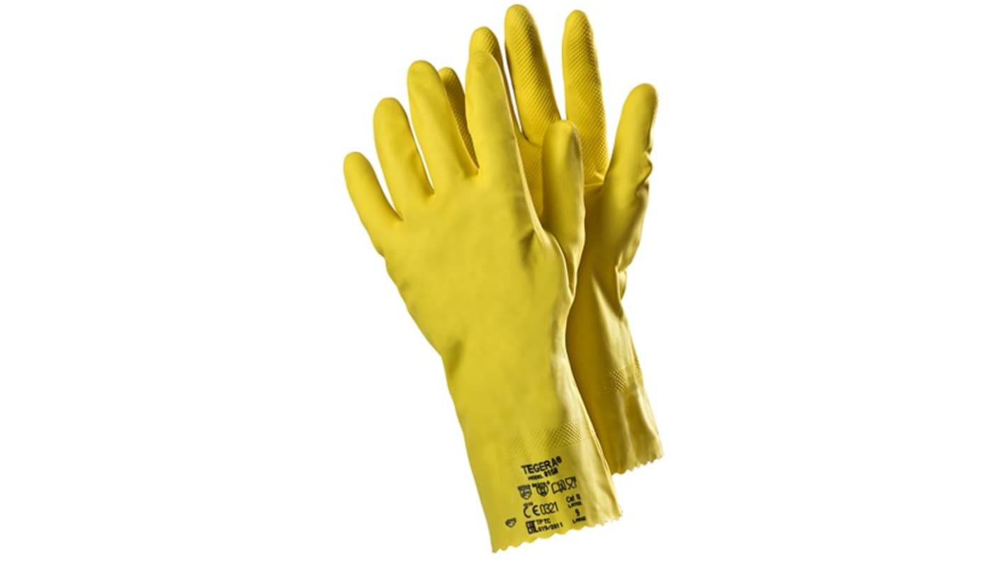 Tegera TEGERA Yellow Latex Chemical Resistant Work Gloves, Size 7