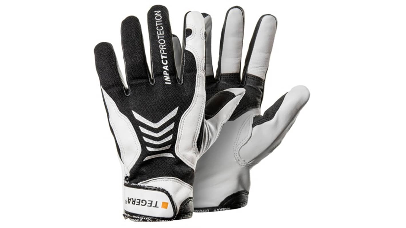 Tegera TEGERA Black, White Leather Construction Work Gloves, Size 9