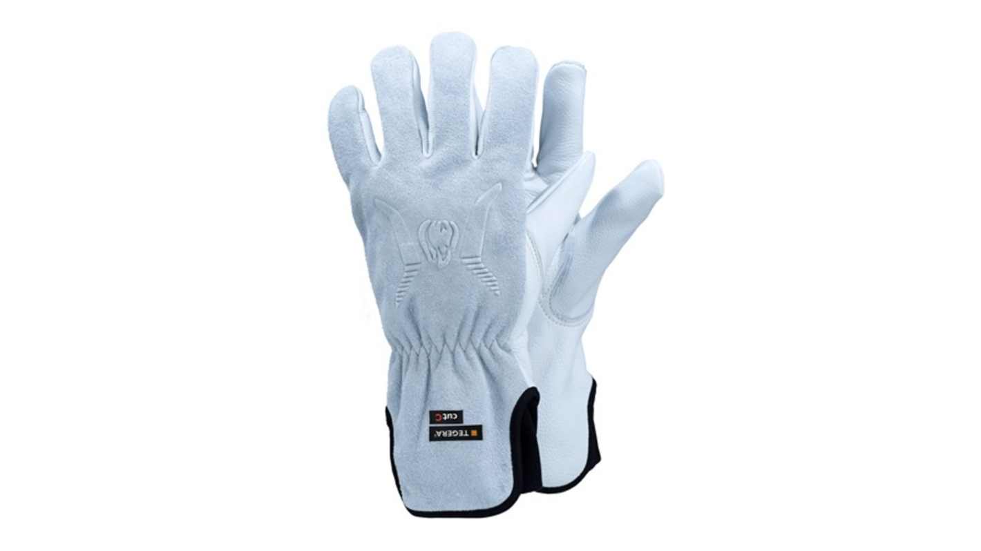 Tegera TEGERA Grey, White Leather Cut Resistant Work Gloves, Size 8