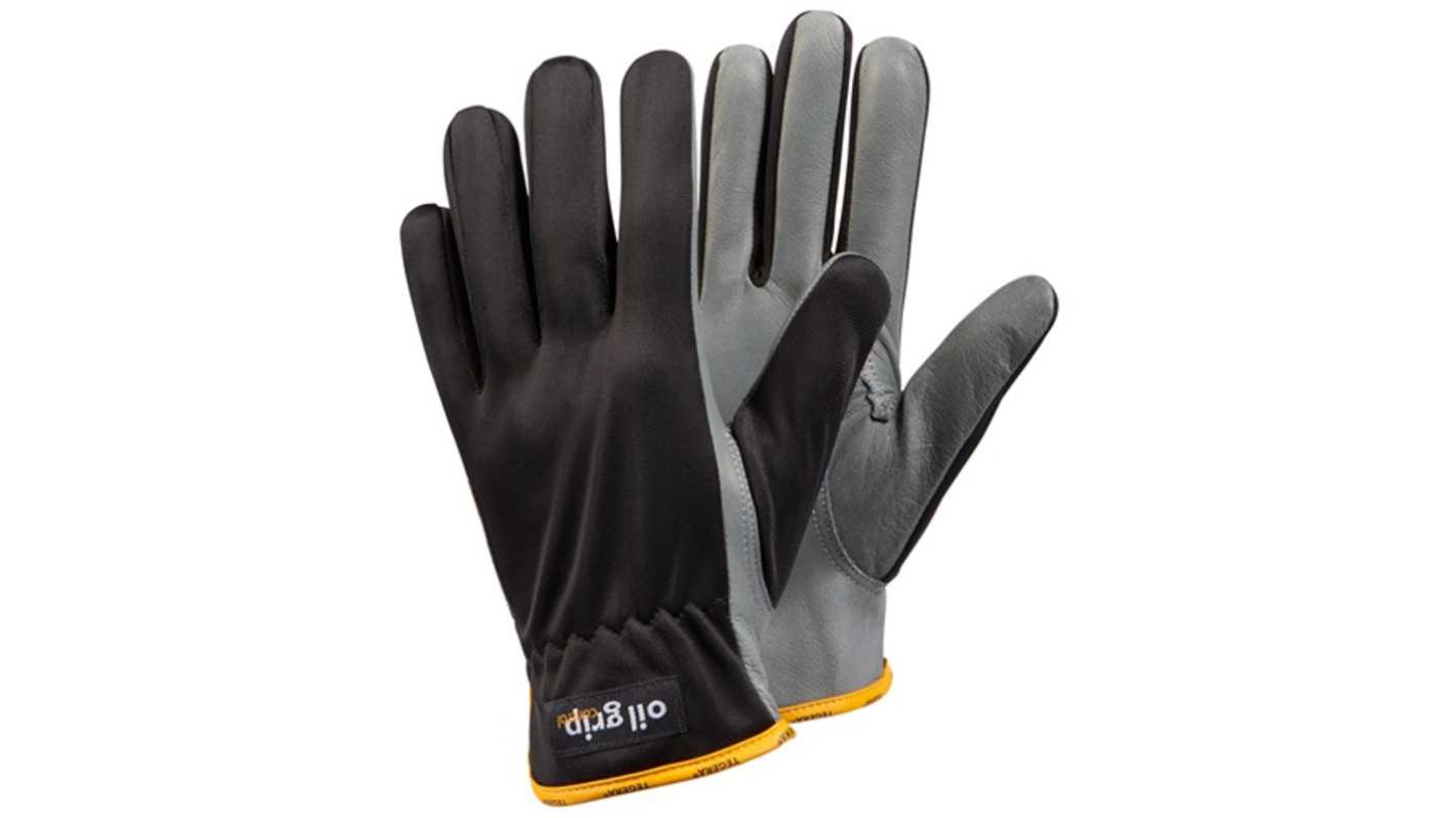 Tegera TEGERA Black, Grey Leather Heat Resistant Work Gloves, Size 8