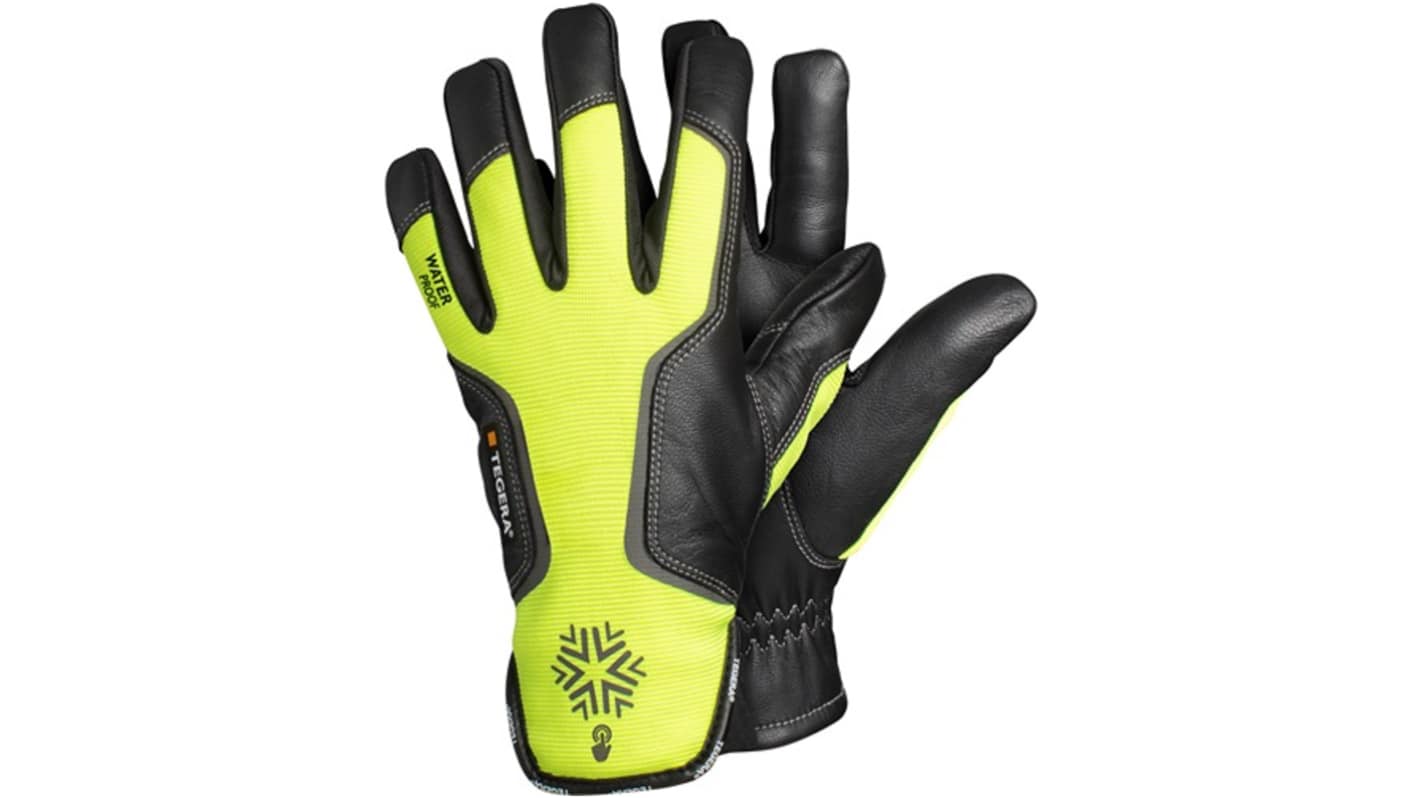 Tegera TEGERA Black, Yellow Leather Cold Resistant Work Gloves, Size 9