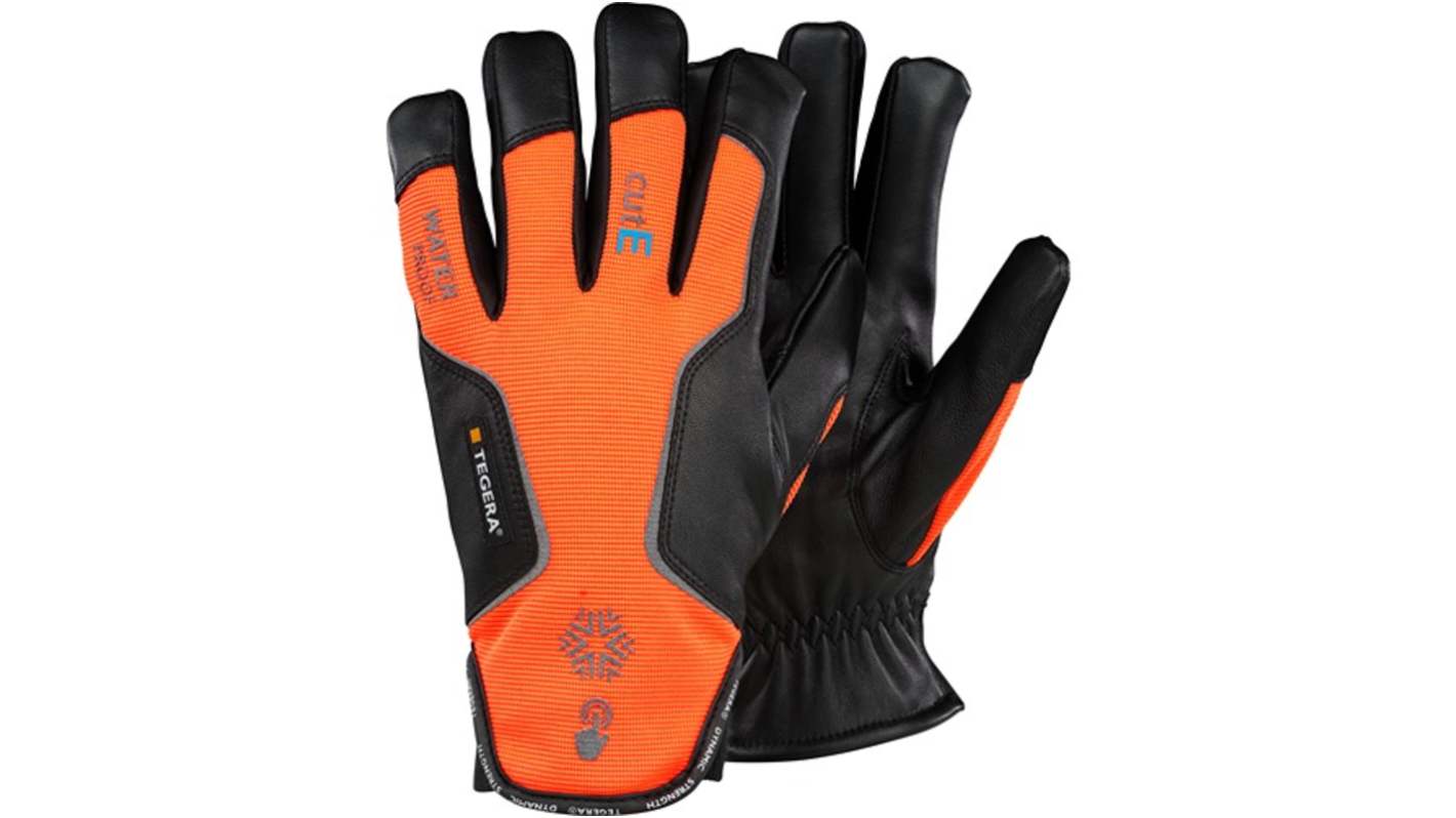 Tegera TEGERA Black, Orange Leather Cut Resistant Work Gloves, Size 6