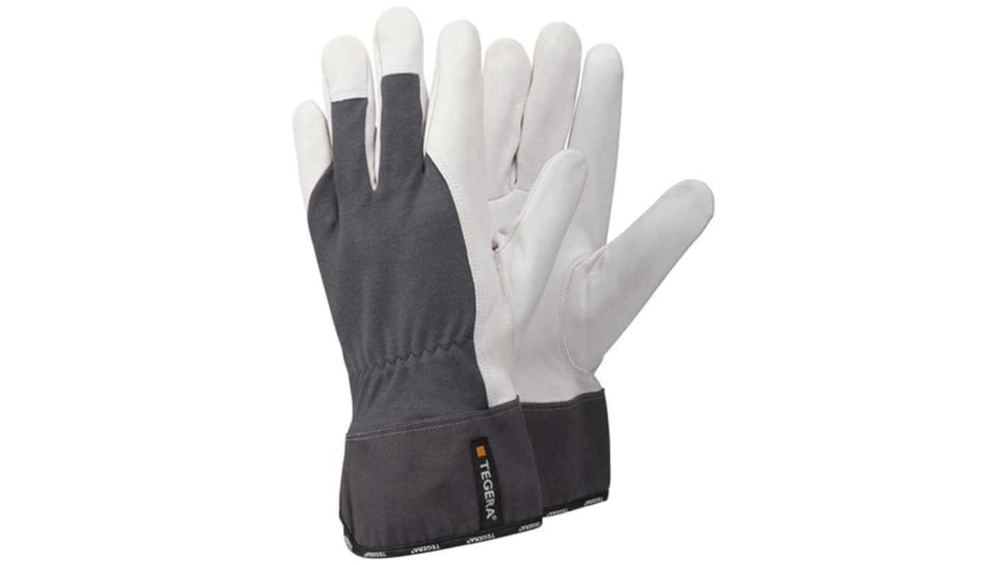 Tegera TEGERA Grey, White Leather Harsh Environment Work Gloves, Size 10
