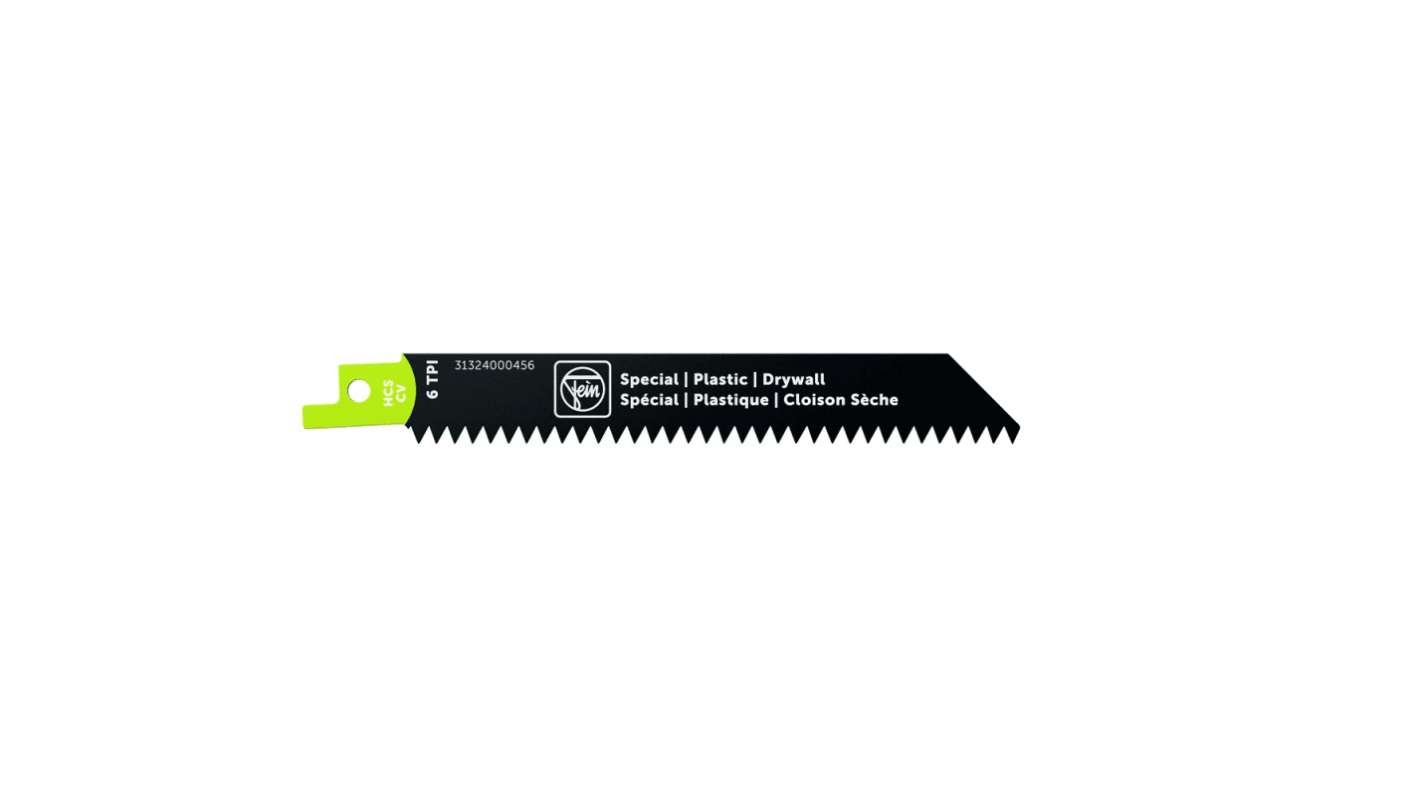 FEIN, 6 Teeth Per Inch Plaster Board 150mm Cutting Length Reciprocating Saw Blade, Pack of 3