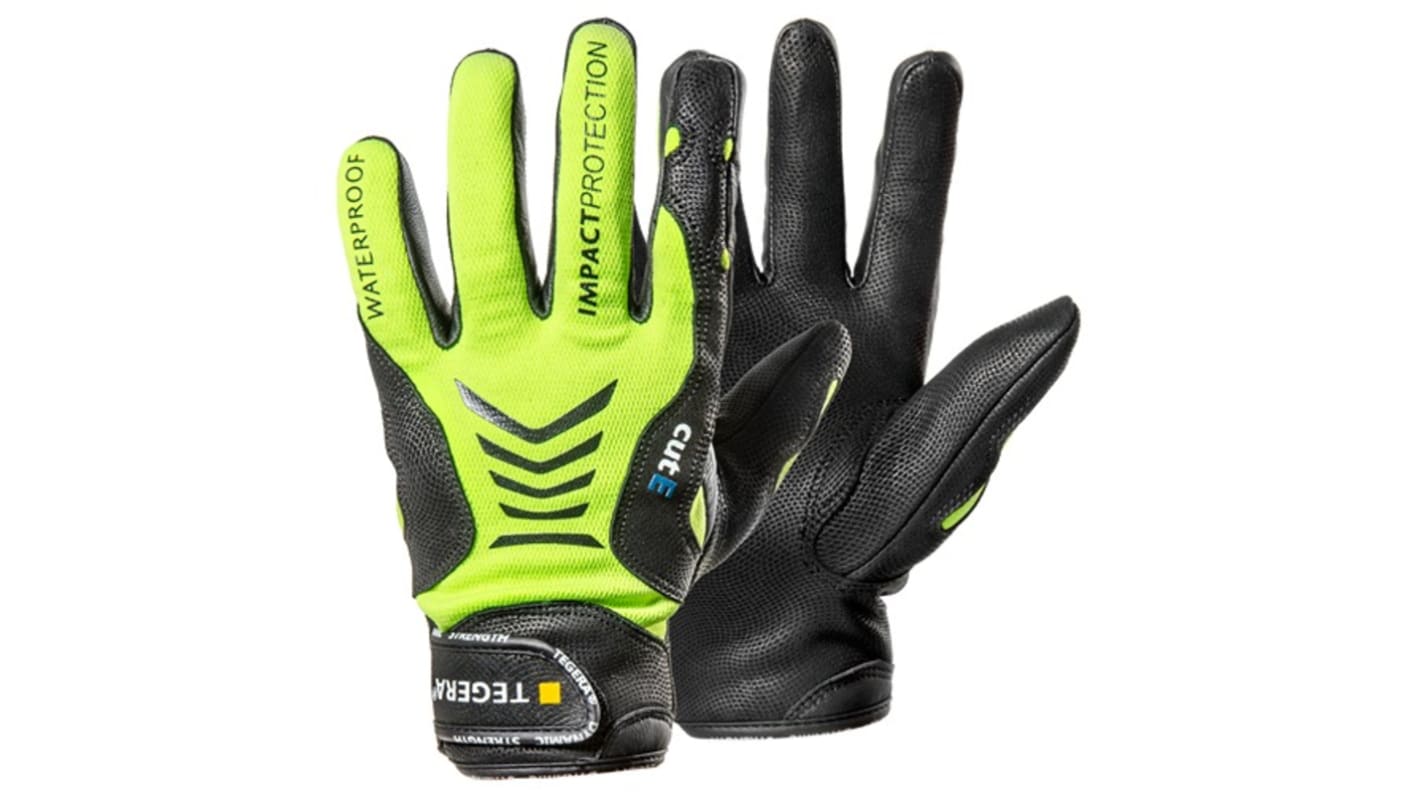 Tegera TEGERA Black, Yellow Leather Cut Resistant Work Gloves, Size 11