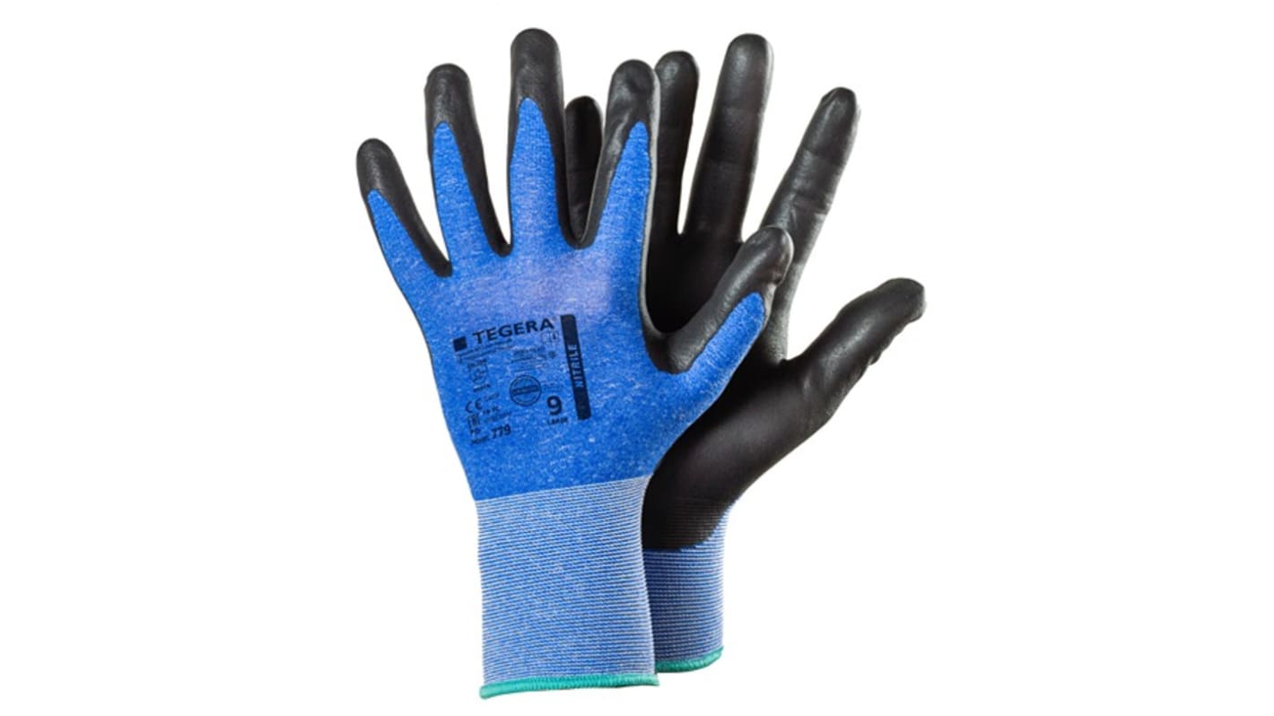 Tegera TEGERA Black, Blue Nylon, Spandex Dry Environment Work Gloves, Size 7, Nitrile Foam Coating