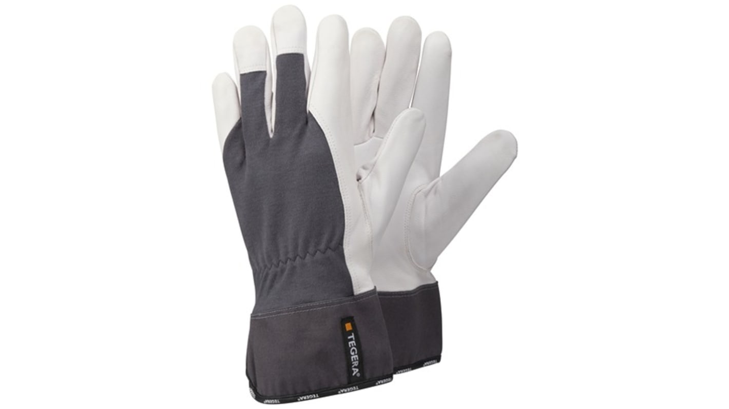 Tegera TEGERA Grey, White Leather Harsh Environment Work Gloves, Size 9